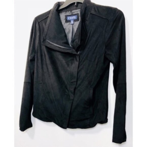 Chaps Womens Black Soft Faux Suede Pockets Full Zip Moto Jacket Sz M New - Picture 3 of 9